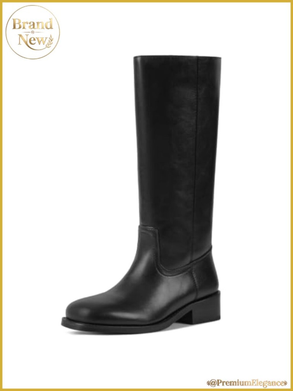Women's Knee High Boots PU Leather Chunky Square Heel Platform Wide Calf